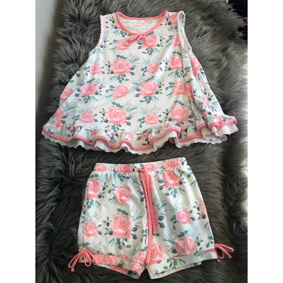 new girls makena lane boutique pink floral set size 12